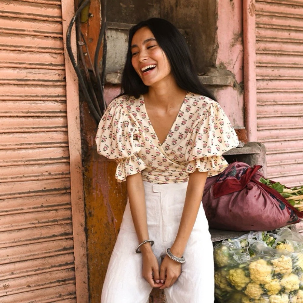 Daughters of India Meera Wrap Top - Peony
